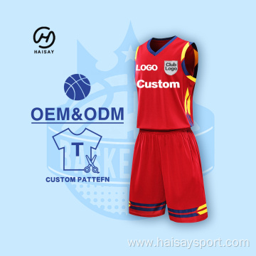 New Style Custom Reversible Basketball Jersey Embroidery Breathable Basketball Uniform Design Red Mens Basketball Jerseys